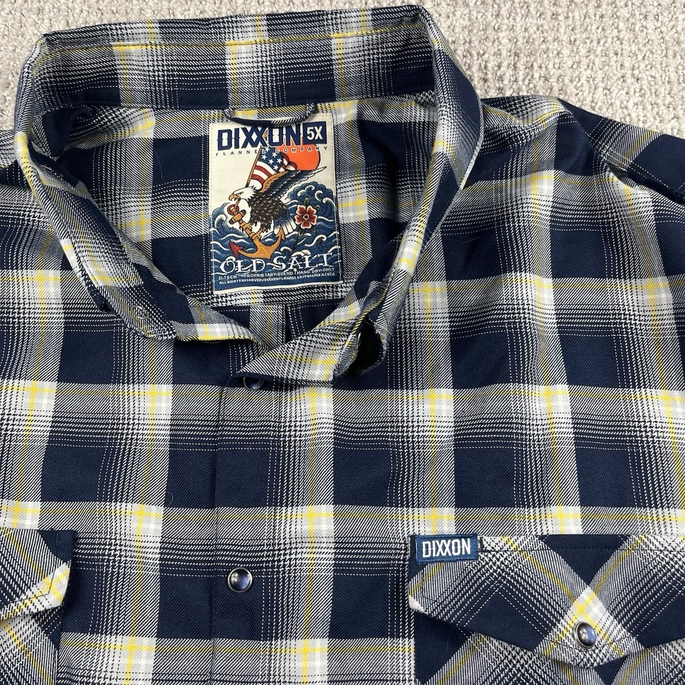 Dixxon Old Salt Men's 5X Big & Tall Plaid Flannel Button-Up Pockets Blue